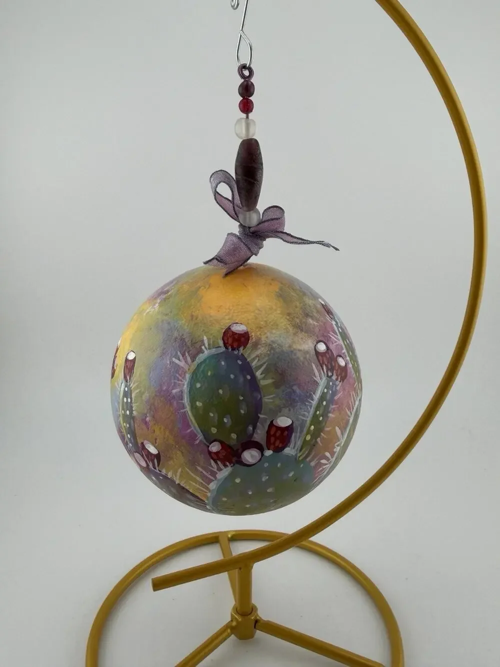 Hand Painted Southwestern Prickly Pear Plant Christmas Ornament 3.5